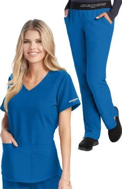 Skechers Women's Vitality V-Neck Scrub Top & Logo Waistband Scrub Pant Set