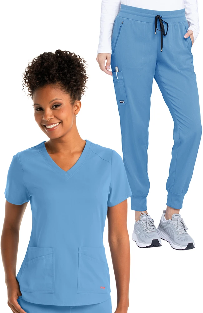 Grey's Anatomy Women's Solid Scrub Top & Eden Jogger Scrub Pant