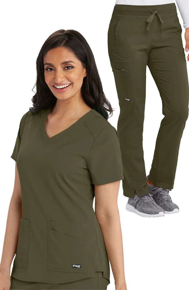 Grey's Anatomy Women's Solid Scrub Top & Kim Colorblock Scrub Pant