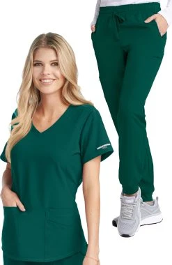 Skechers Women's Vitality V-Neck Solid Scrub Top & Theory Jogger Scrub Pant
