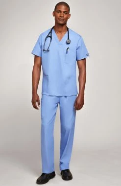 Cherokee Workwear Unisex V-Neck Solid Scrub Top & Drawstring Cargo Scrub Pant Set