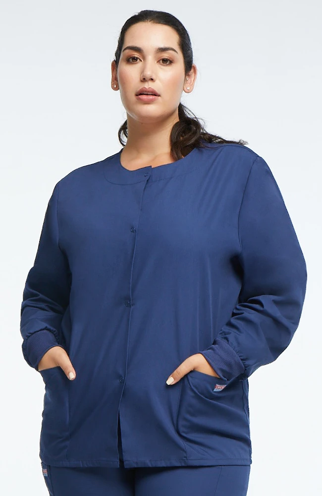 Cherokee Workwear Women's Jewel Neck Warmup Solid Scrub Jacket