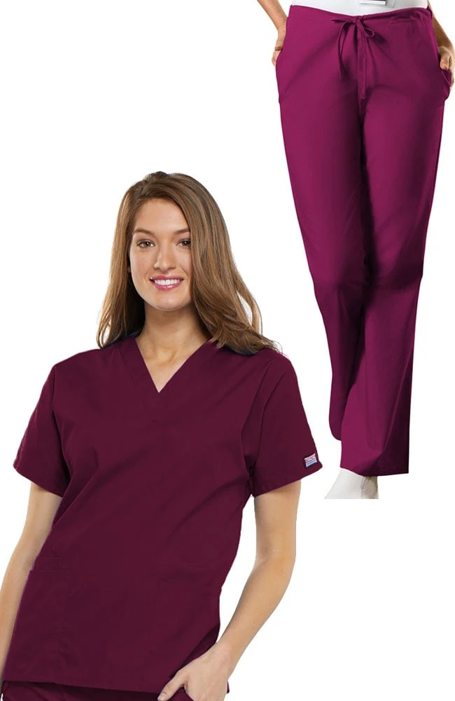 Cherokee Workwear Women's V-Neck Scrub Top & Drawstring Pant Set