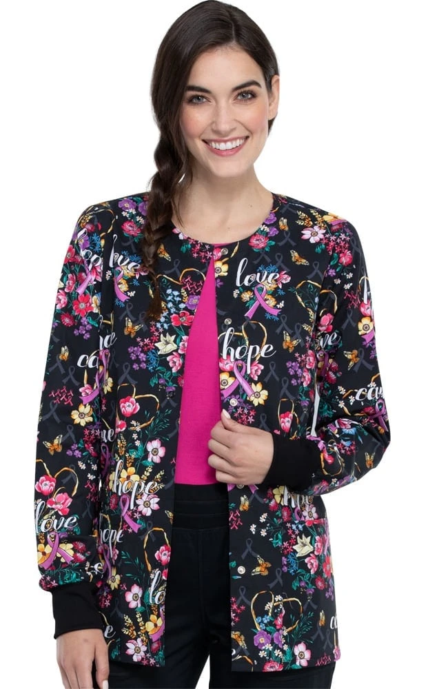 Cherokee Clearance Women's Bouquets Of Hope Print Scrub Jacket