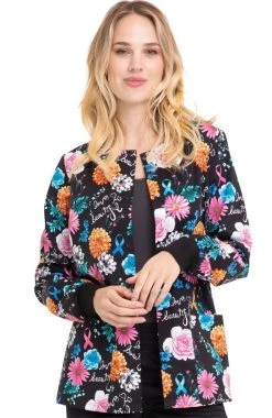 Cherokee Clearance Women's Love Is Beautiful Print Scrub Jacket