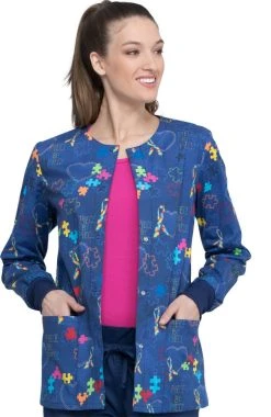 Cherokee Clearance Women's Piece Of My Heart Print Scrub Jacket