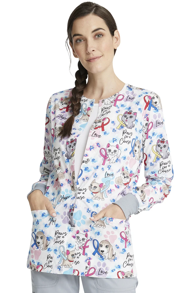 Cherokee Clearance Women's Snap Front Paws For A Cause Print Jacket