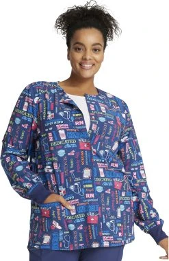 Cherokee Clearance Women's Snap Front Scrub Life Print Jacket