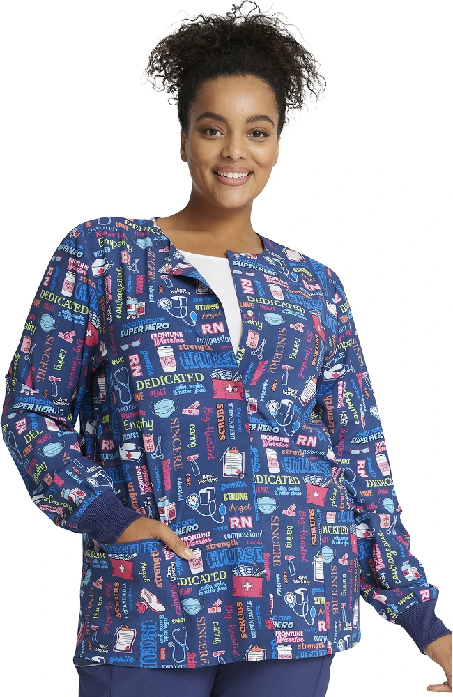 Cherokee Clearance Women's Snap Front Scrub Life Print Jacket