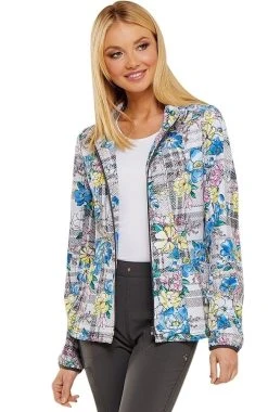 Heartsoul Clearance Women's Zip Front Warm-Up Plaid Print Scrub Jacket