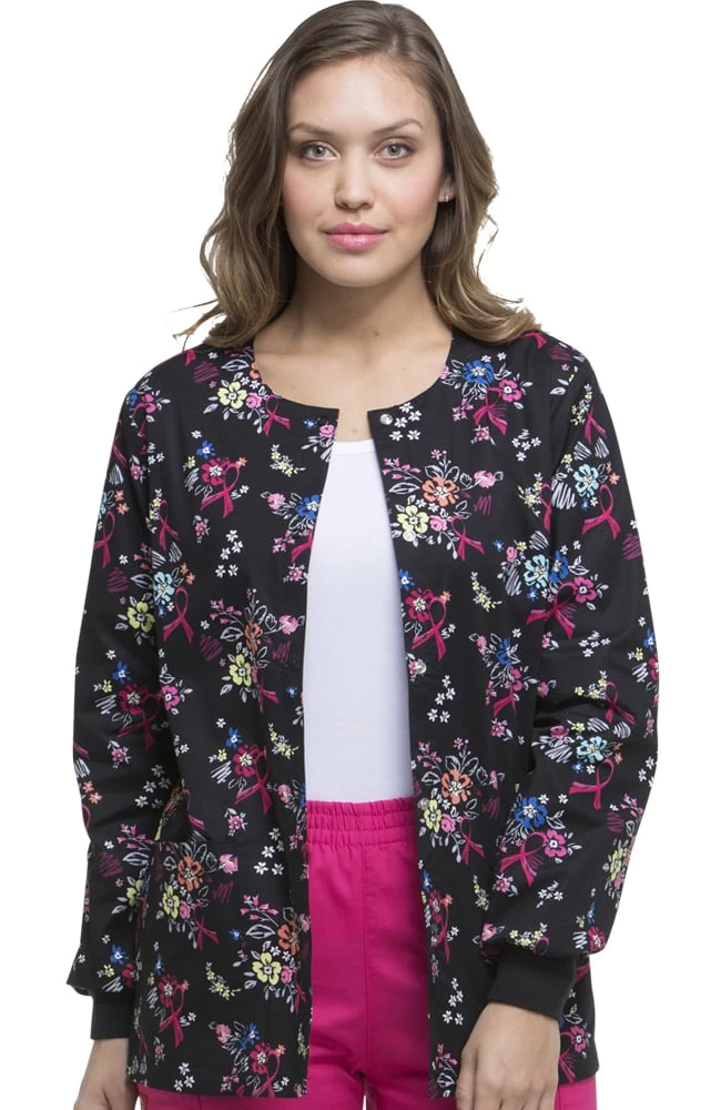 Dickies Clearance Women's Snap Front Warm-Up Floral Print Scrub Jacket