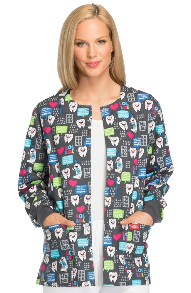 Dickies Clearance Women's Snap Front Dental Print Scrub Jacket