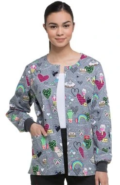 Dickies Clearance Women's Snap Front Warm-Up Cat Print Scrub Jacket