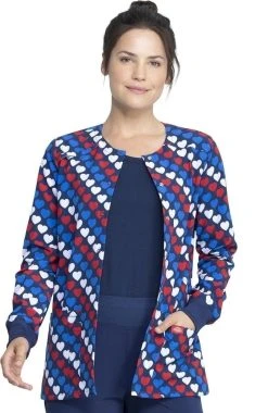 Dickies Clearance Women's Snap Front Americana Hearts Print Scrub Jacket