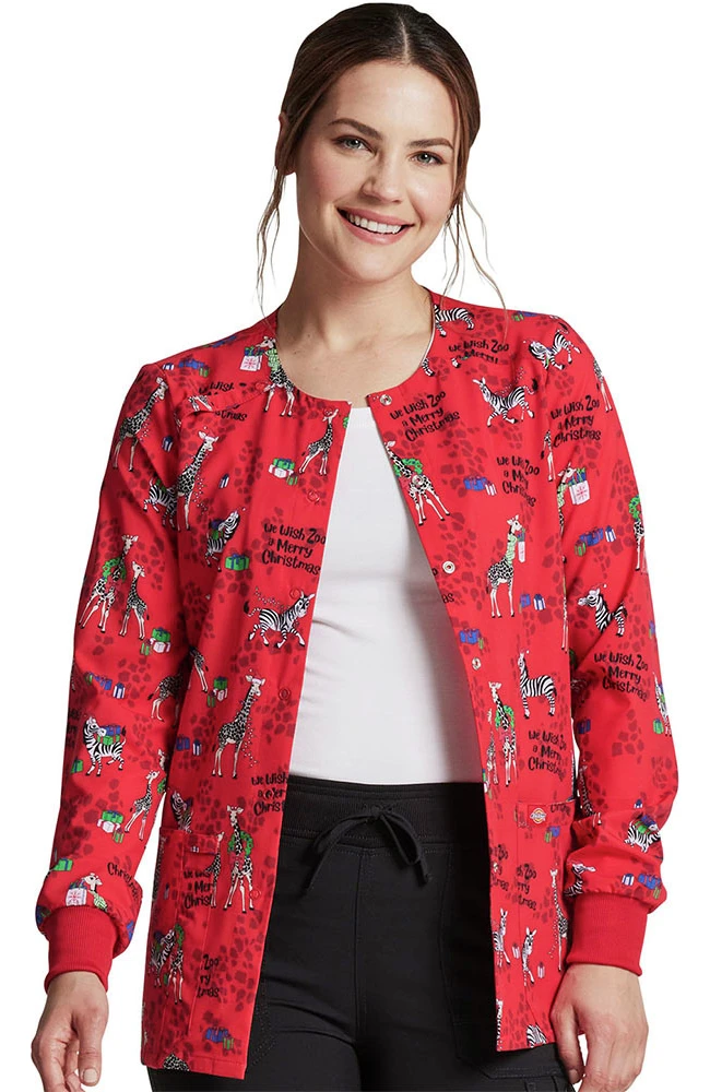 Dickies Clearance Women's Wish Zoo A Merry Christmas Print Scrub Jacket