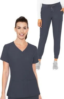 Med Couture Women's V-Neck Solid Scrub Top & Cargo Jogger Scrub Pant Set
