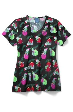 Zoe And Chloe Clearance Women's Wrecking Bells Print Scrub Top