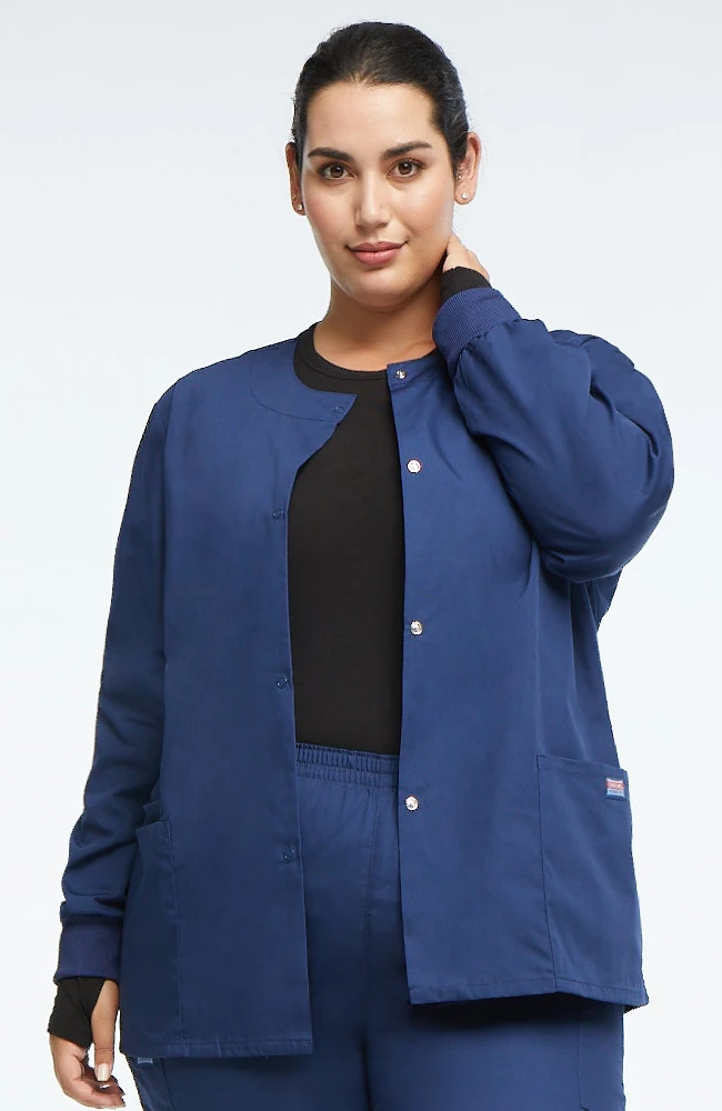 Cherokee Workwear Women's Jewel Neck Warmup Solid Scrub Jacket - Image 2