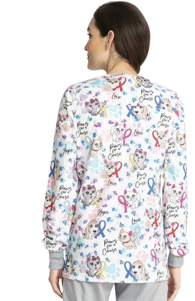 Cherokee Clearance Women's Snap Front Paws For A Cause Print Jacket - Image 2