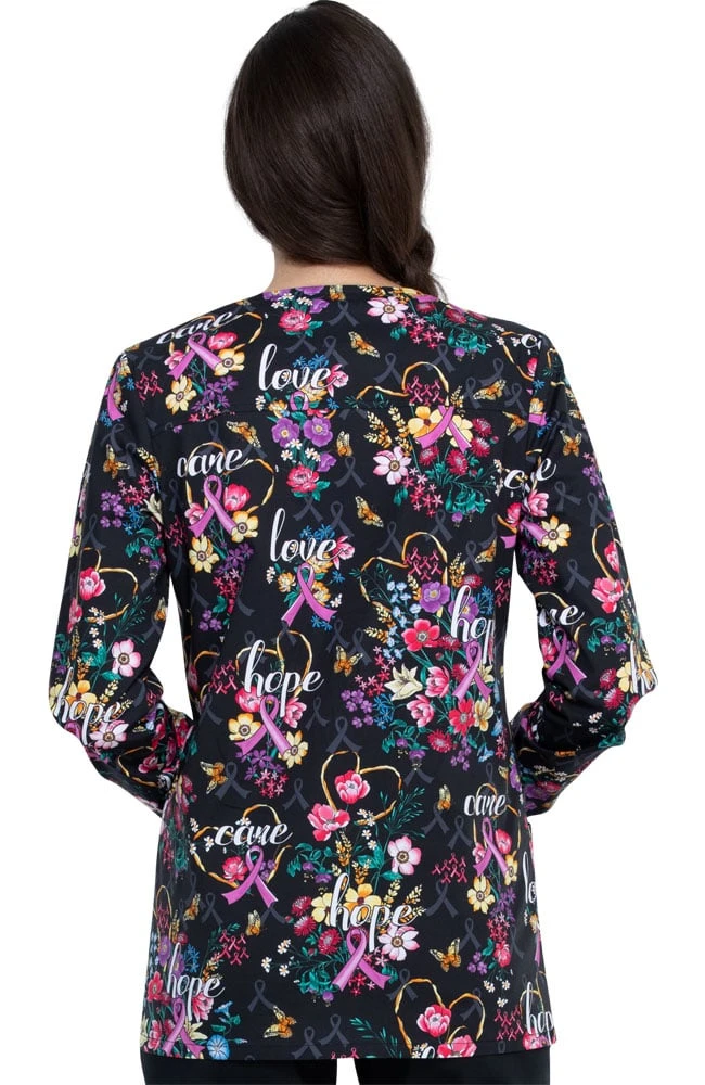 Cherokee Clearance Women's Bouquets Of Hope Print Scrub Jacket - Image 2