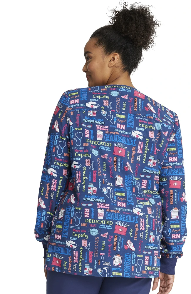 Cherokee Clearance Women's Snap Front Scrub Life Print Jacket - Image 2