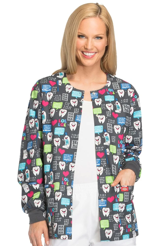 Dickies Clearance Women's Snap Front Dental Print Scrub Jacket - Image 2