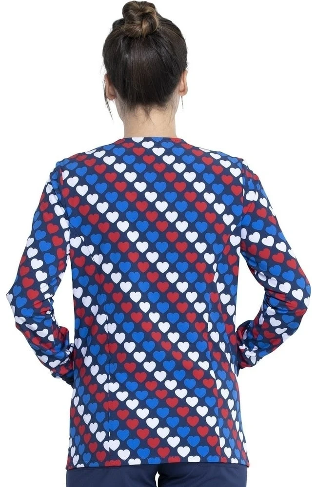 Dickies Clearance Women's Snap Front Americana Hearts Print Scrub Jacket - Image 2