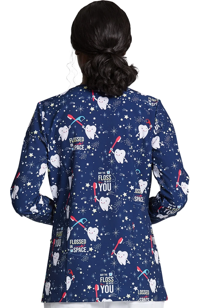 Dickies Clearance Women's Snap Front Flossed In Space Print Scrub Jacket - Image 2
