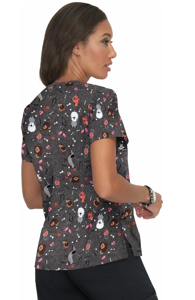 Koi Clearance Women's Leslie Pet Buddies Print Scrub Top - Image 2