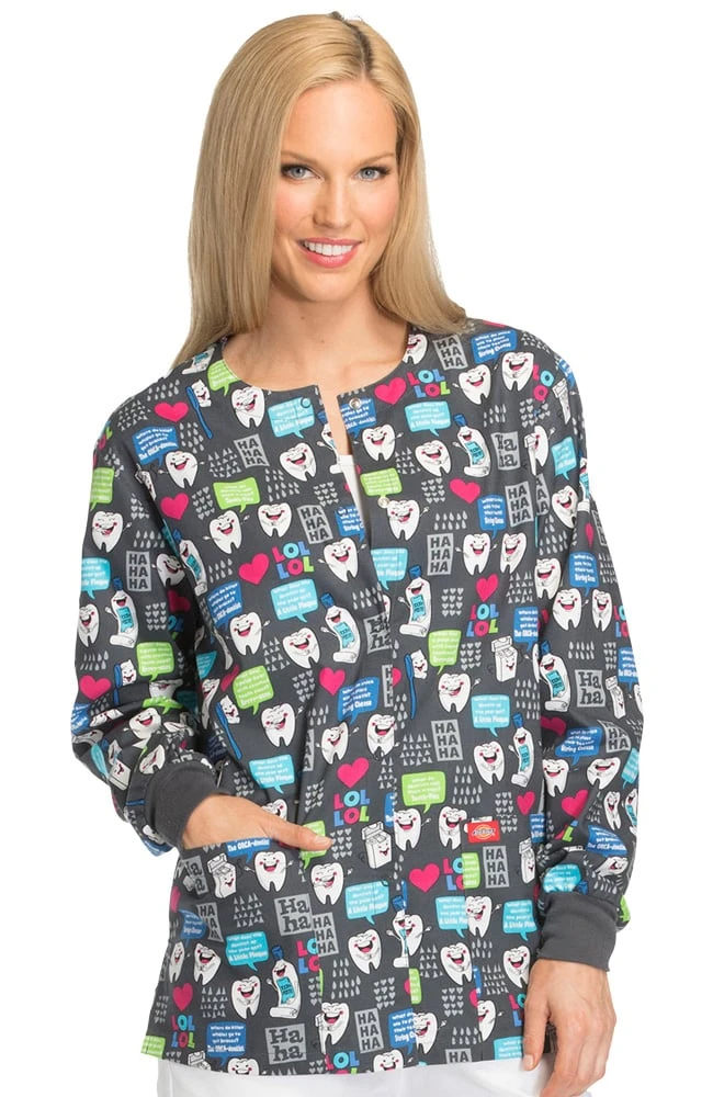 Dickies Clearance Women's Snap Front Dental Print Scrub Jacket - Image 3
