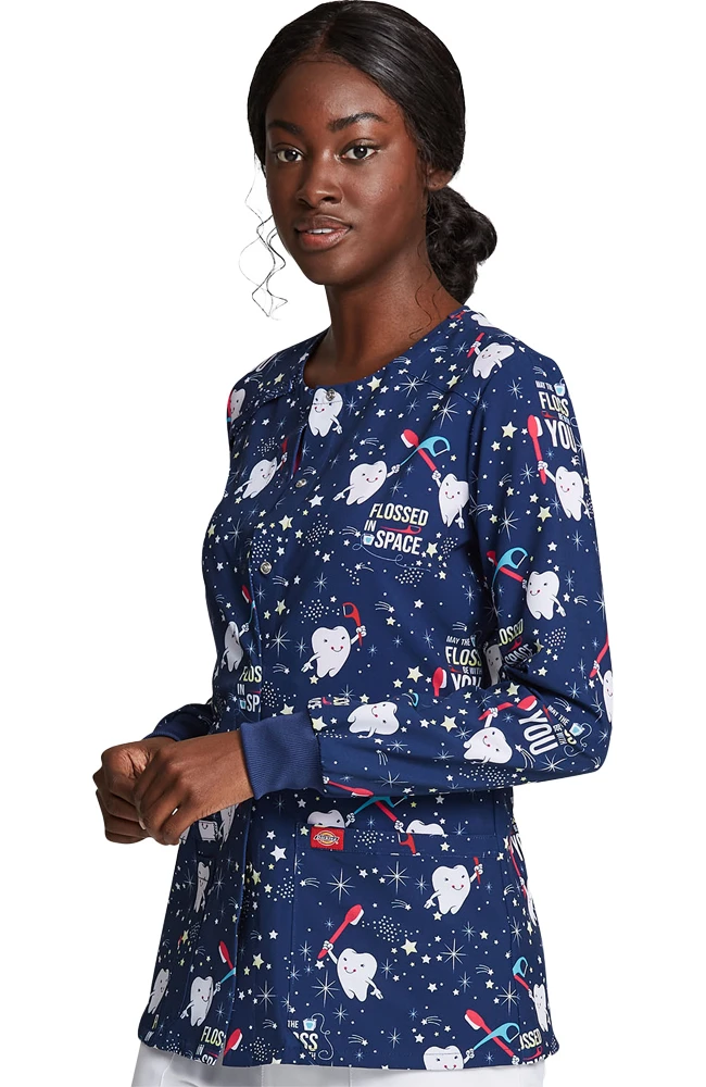 Dickies Clearance Women's Snap Front Flossed In Space Print Scrub Jacket - Image 3