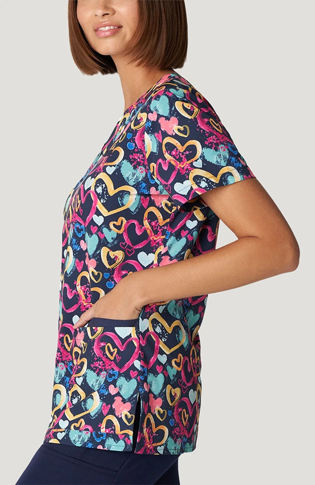 White Cross Women's V-Neck All You Need Is Luv Print Scrub Top - Image 3