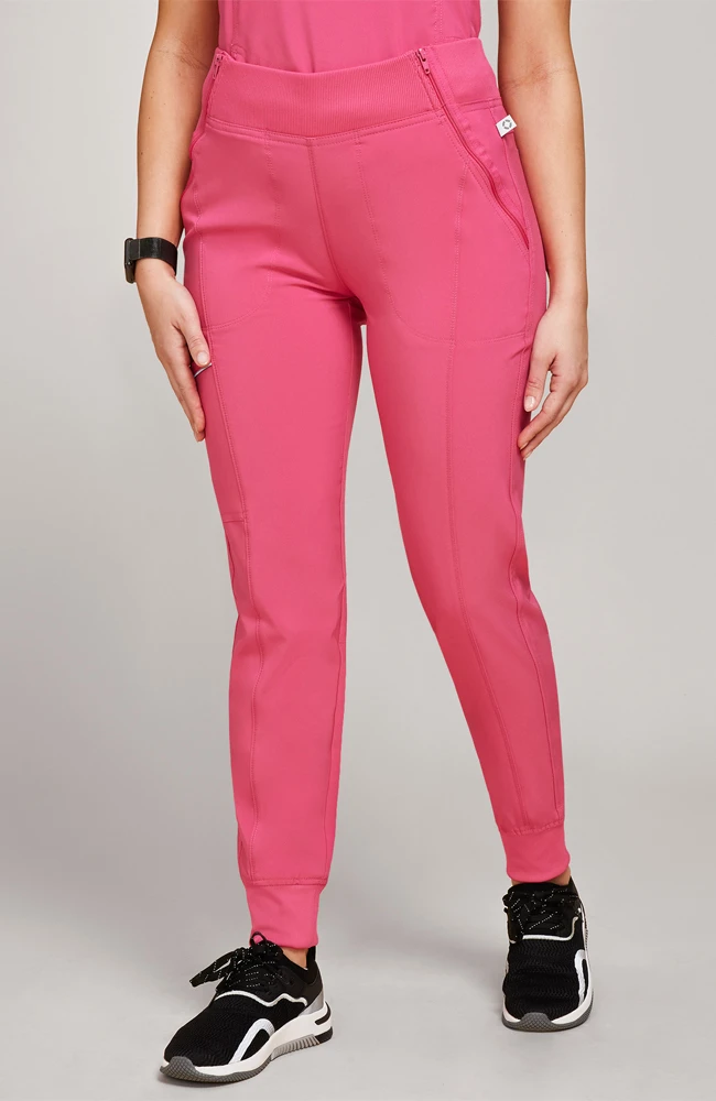 Cherokee Women's Mock Wrap Solid Scrub Top & Tapered Jogger Scrub Pant Set - Image 4