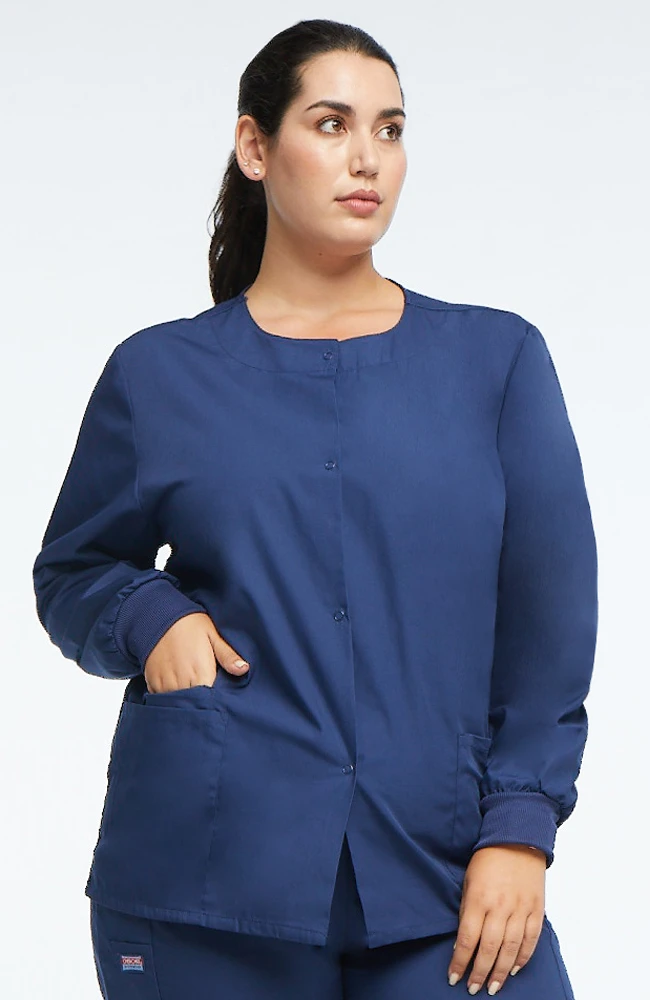 Cherokee Workwear Women's Jewel Neck Warmup Solid Scrub Jacket - Image 4