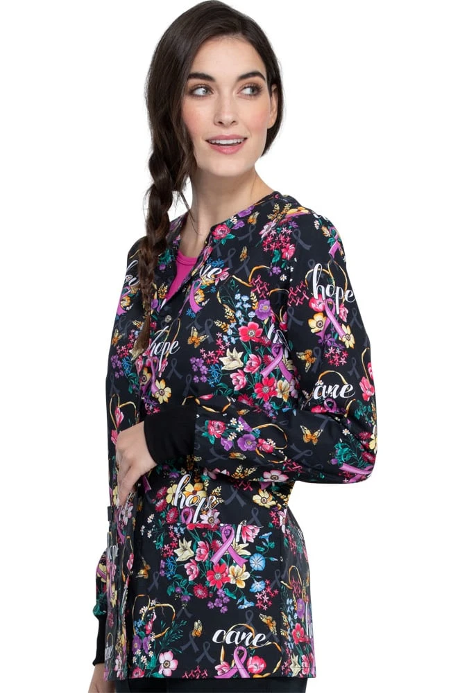 Cherokee Clearance Women's Bouquets Of Hope Print Scrub Jacket - Image 4