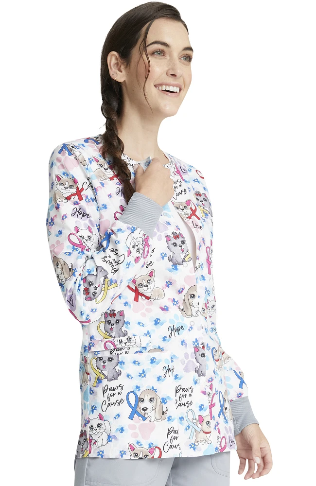 Cherokee Clearance Women's Snap Front Paws For A Cause Print Jacket - Image 4