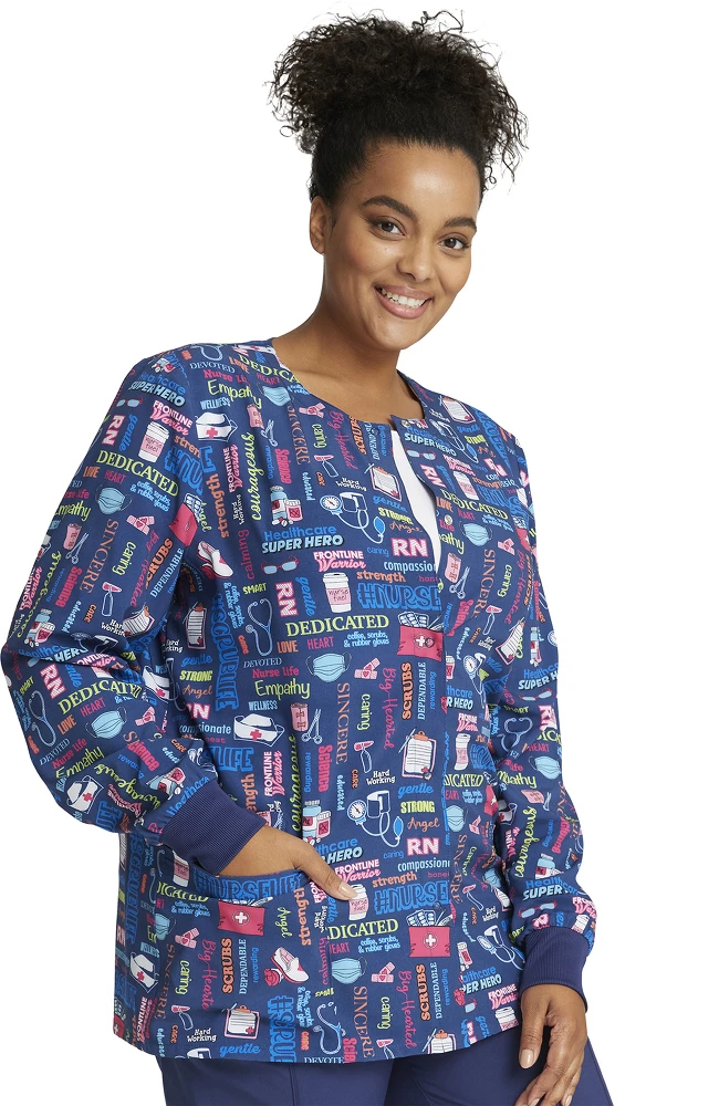 Cherokee Clearance Women's Snap Front Scrub Life Print Jacket - Image 4