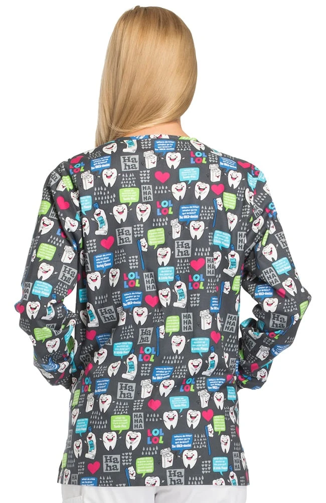 Dickies Clearance Women's Snap Front Dental Print Scrub Jacket - Image 4