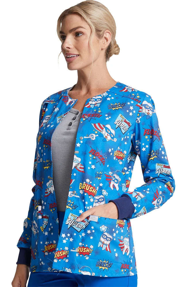 Dickies Clearance Women's Snap Front Super Smile Print Warm-Up Jacket - Image 4