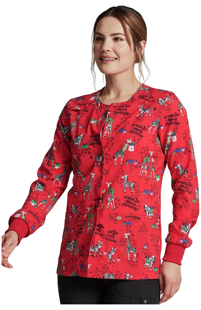 Dickies Clearance Women's Wish Zoo A Merry Christmas Print Scrub Jacket - Image 4