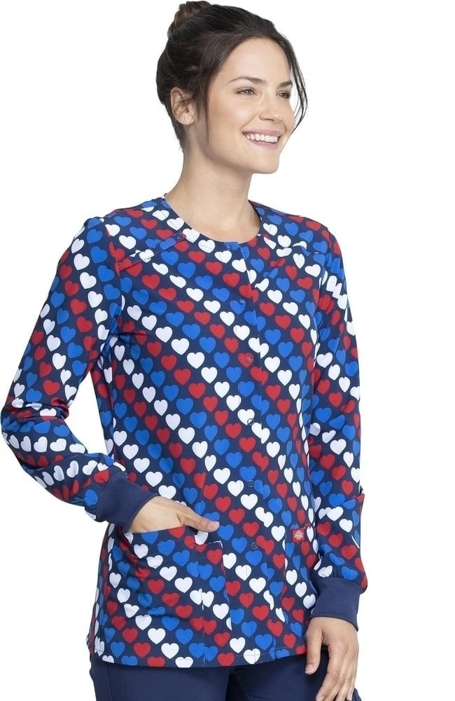 Dickies Clearance Women's Snap Front Americana Hearts Print Scrub Jacket - Image 4