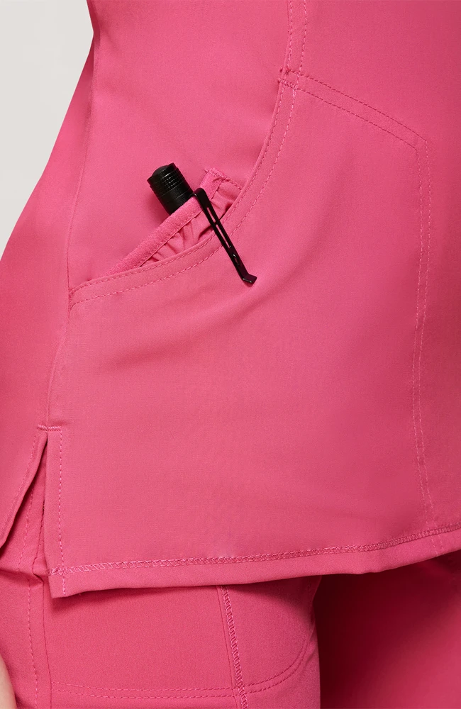 Cherokee Women's Mock Wrap Solid Scrub Top & Tapered Jogger Scrub Pant Set - Image 5