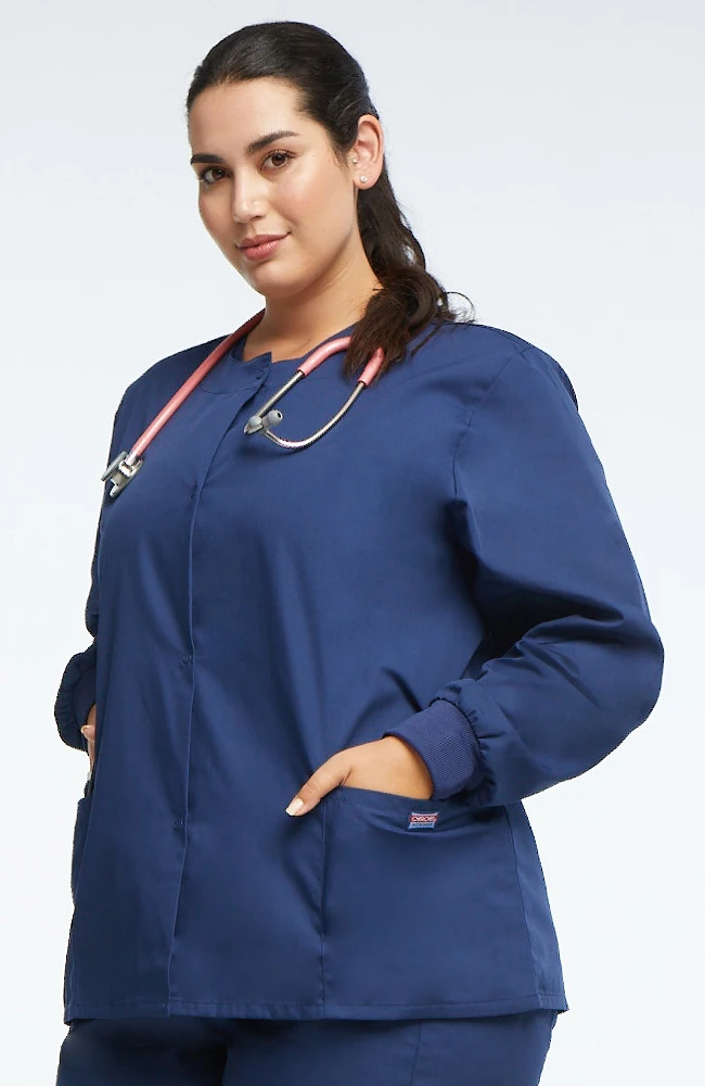 Cherokee Workwear Women's Jewel Neck Warmup Solid Scrub Jacket - Image 6