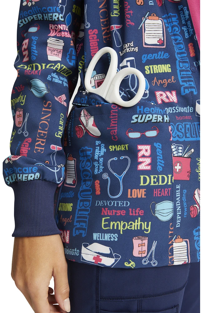 Cherokee Clearance Women's Snap Front Scrub Life Print Jacket - Image 6
