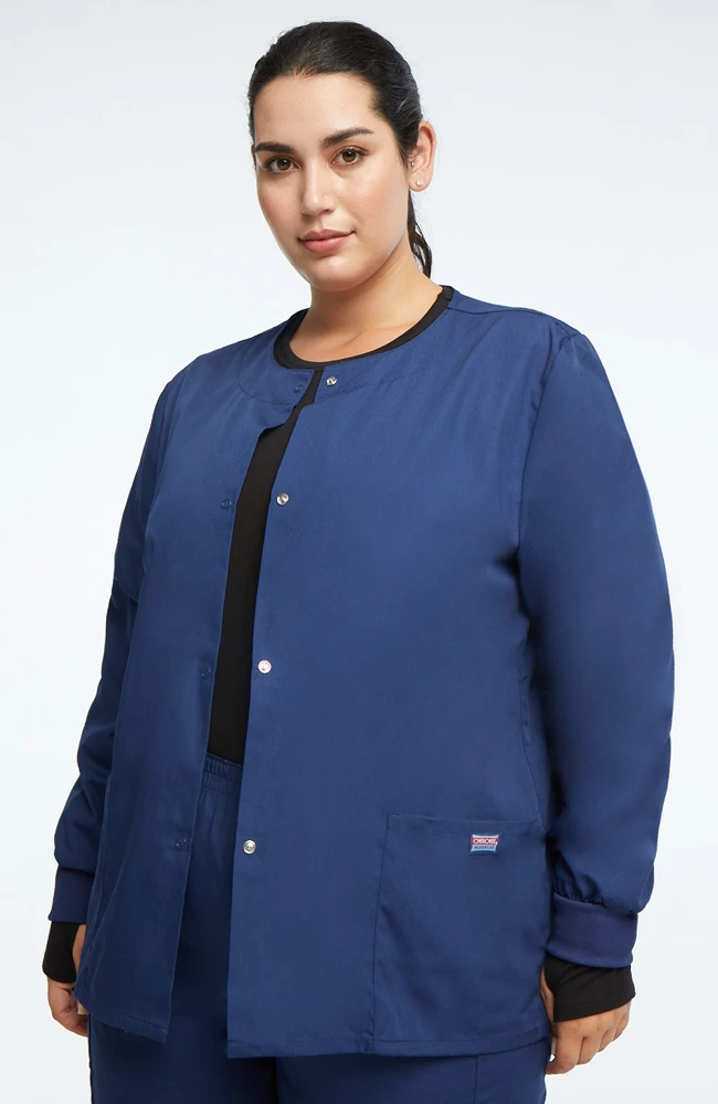 Cherokee Workwear Women's Jewel Neck Warmup Solid Scrub Jacket - Image 7